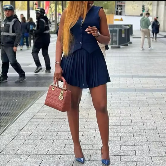 🎉New Effortless navy blue pleated skirt & vest set - Picture 10 of 10